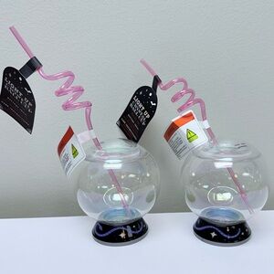Target Bullseye Set of 2 Light up Crystal Ball Cups w/ lid & straw, New!